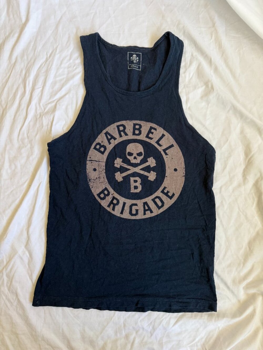 Barbell Brigade Skull Crossbones Black Graphic Gym Workout Tank Top Men's Small
